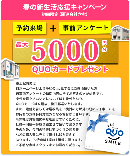 最大5000円QUOカードプレゼント